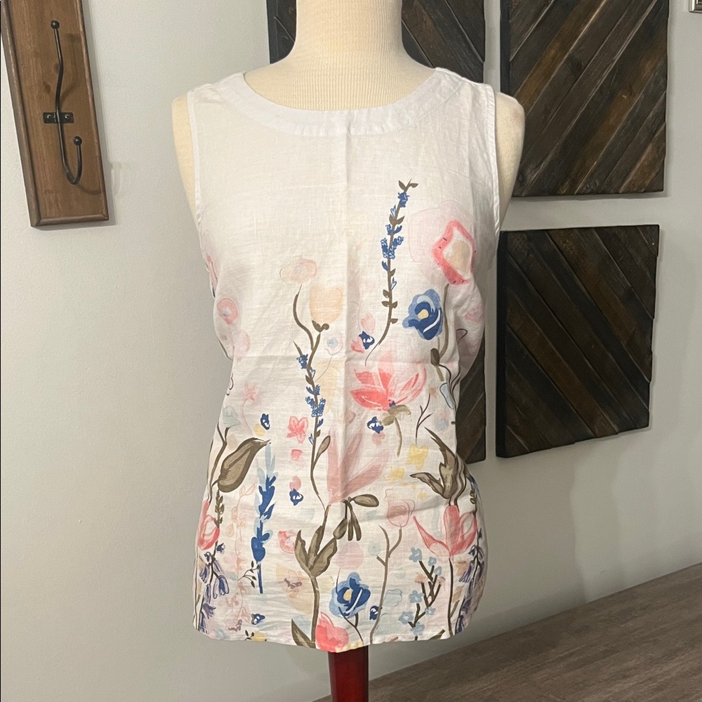 Floral Sleeveless Top - White and Pink